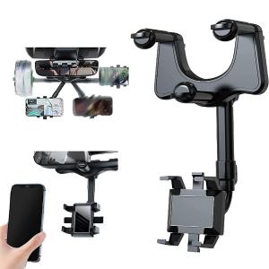 スマホ車載ホルダー バックミラー 携帯ホルダー 360度回転 iPhone android 多機種対応 50-100mm スマホスタンド xperia galaxy 等｜hayashistore