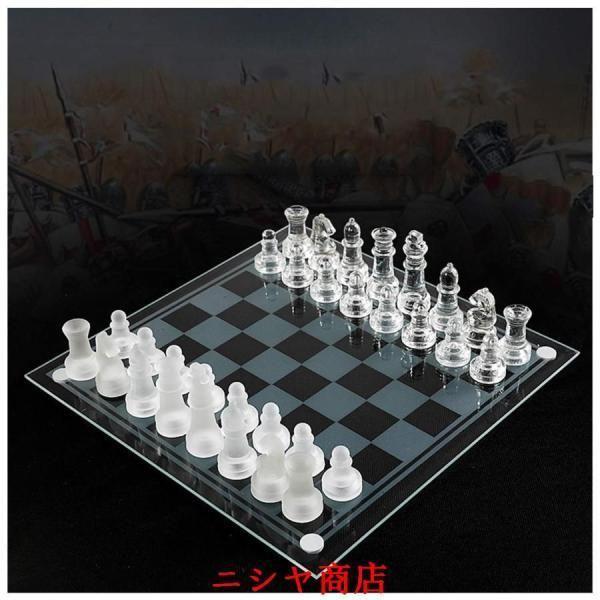 国際チェス クリスタル チェスセット オールガラス製 インテリア チェス盤 駒 35cm x 35c...