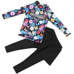 　女の子 水着 長袖 キッズ 水着 セパレート花柄 ガールズ水着