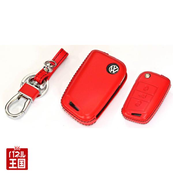 フォルクスワーゲン ゴルフ レザーキーカバー Red x Black Leather Key Cov...