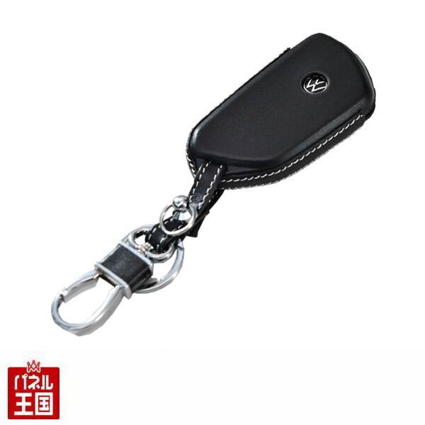 フォルクスワーゲン ゴルフ8 レザーキーカバー BLACK x WHITE Leather Key ...