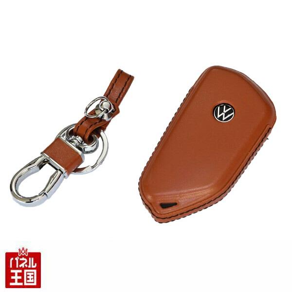フォルクスワーゲン ゴルフ8 レザーキーカバー Brown x Black Leather Key ...
