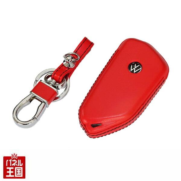 フォルクスワーゲン ゴルフ8 レザーキーカバー Red x Black Leather Key Co...