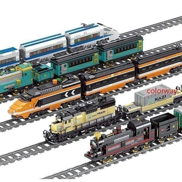 【特価】LEGO レゴ互換品 ブロック 電車 列車 鉄道車両 動く 車おもちゃ 循環式レール トレイ...