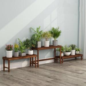 フラワースタンド 木製 フラワーラック ガーデンラック 花台 ブラック ホワイト植物棚 植木鉢 盆栽 棚 ガーデニング 室内/屋外/ベランダ