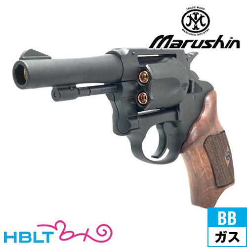 マルシン ポリスリボルバー 77ミリ銃身 Xカート ハーフチェッカー木製グリップ HW ブラック 3...