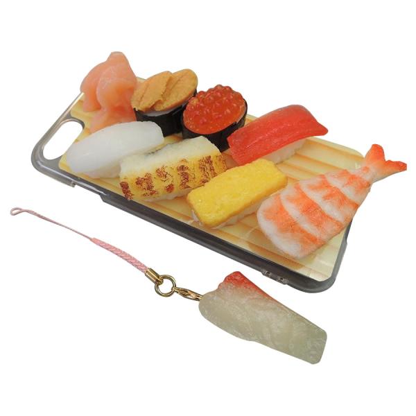 日本職人が作る  食品サンプル iPhone7ケース/アイフォンケース　ミニチュア寿司　ストラップ付...