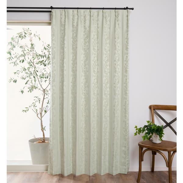 遮光カーテン 1級遮光 形状記憶付き 裏地付き ジャガードカーテン フラン グリーン 幅100x丈1...