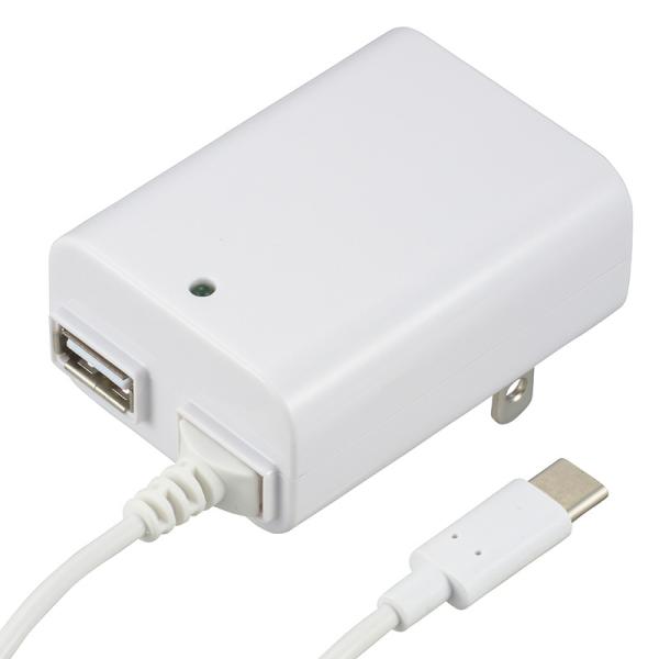 オーム電機 ACアダプター USB+TypeCケーブル 1m01-3747 MAV-AUC2-W[パ...