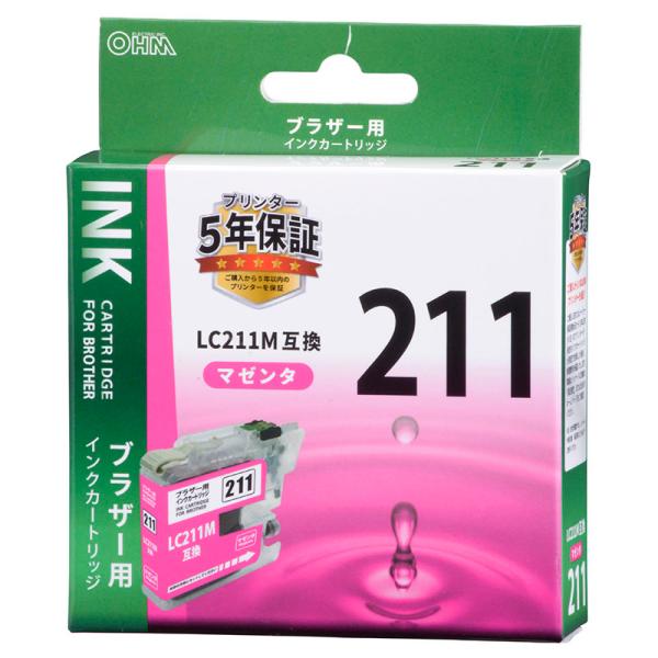 オーム電機 ブラザー互換 LC211M 染料マゼンタ01-4272 INK-B211B-M[OAサプ...