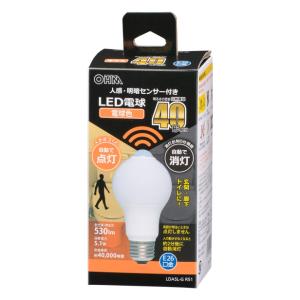 オーム電機 LED電球 E26 40形相当 人感明暗センサー付 電球色06-4463[LED電球・直管:LED電球一般形]｜DIY.com