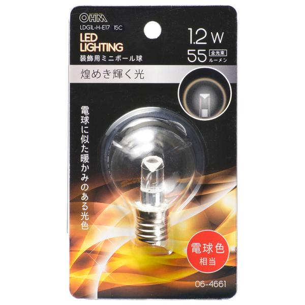 オーム電機 LEDミニボール球装飾用 G40/E17/1.2W/55lm/クリア電球色06-4661...