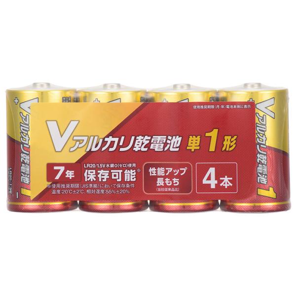 オーム電機 Vアルカリ乾電池 単1形 4本パック LR20VN4S[電池:アルカリ乾電池]