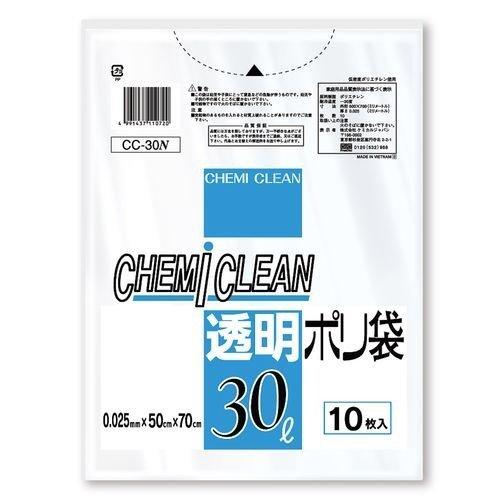 CC-30N 透明ポリ袋 30L　10枚入 ケミカルジャパン [ゴミ袋　ごみ袋　日用品　キッチン用品...