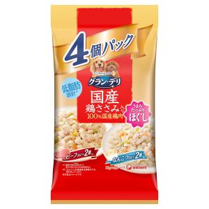 ユニ・チャーム グラン・デリ 国産鶏ささみ パウチ ほぐし 成犬用 4個パック ビーフ×なんこつ 80g×4個 (コンパクト便可)｜hcgooday