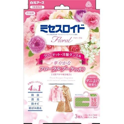 ミセスロイド フローラル クローゼット・洋服ダンス用 3個入 1年防虫 フローラルブーケの香り クロ...