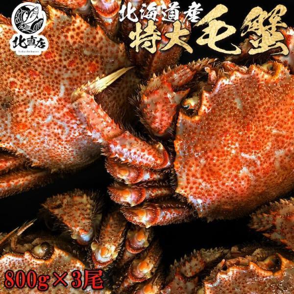 【北海道産毛蟹800ｇ×3】 水産業界最安値に挑戦 限定期間のみ送料無料 最高ランクの堅蟹をボイルし...