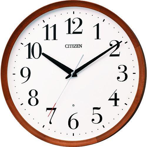 ■シチズン 電波 壁掛け時計(アナログ表示) 連続秒針 木枠 ブラウン Φ320×53.6mm【15...