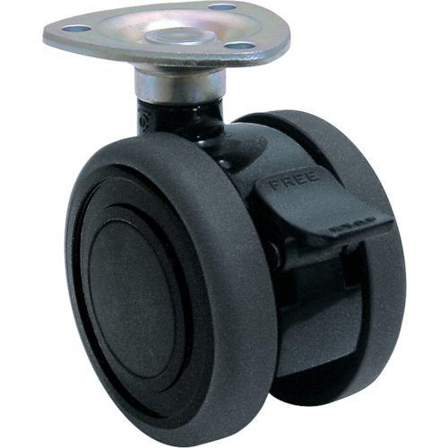 ■東海 プレート式双輪キャスター(エラストマー車) 60MMストッパー付き 黒色【3553942:0...