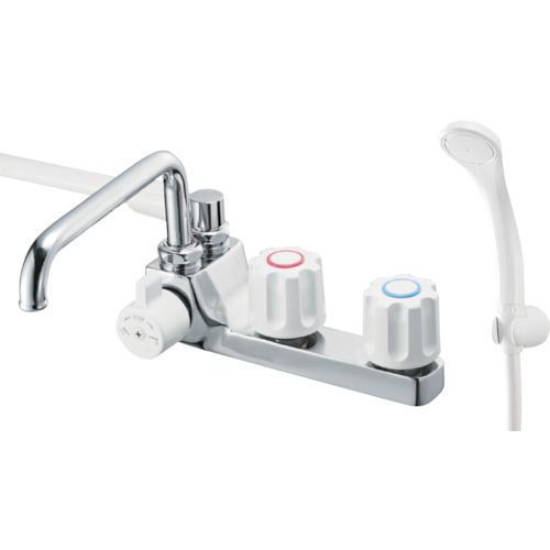 ■SANEI ツーバルブデッキシャワー混合栓 ピッチ85mm 穴径23~27mm 左勝手 一時止水【...