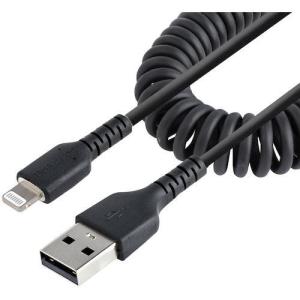 ■スターテック Lightningケーブル/USB-A/1m/高耐久/コイル型/ブラック/iPhone ライトニング  カールコード【5388173:0】[店頭受取不可]