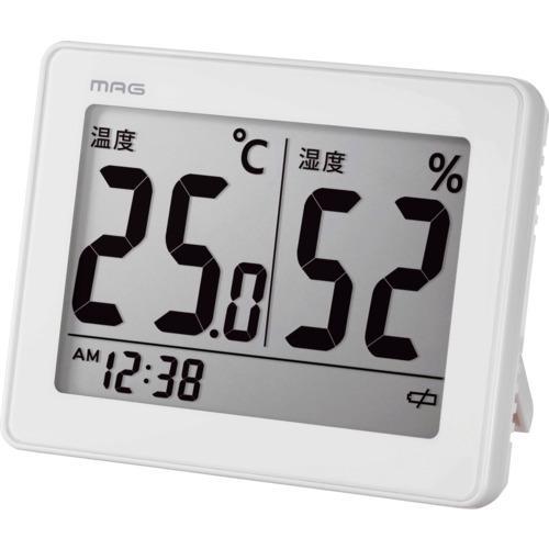 ■MAG 温湿度計 デジタル スカイ 時計 環境目安 置き掛け兼用 スタンド ホワイト TH-109...