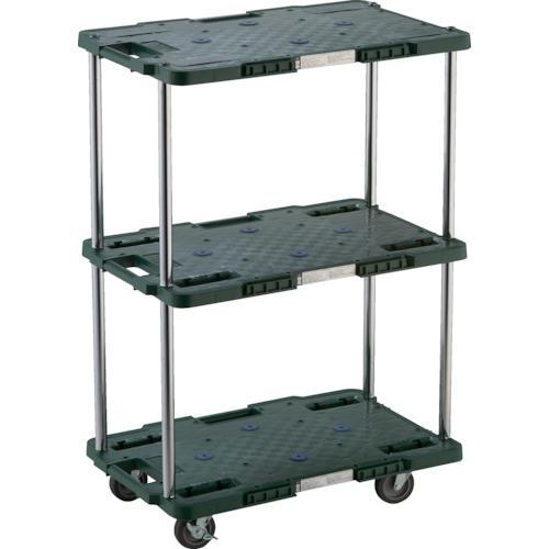 ■TRUSCO 樹脂製台車 ルートバン 3段式 400X600 4輪自在ストッパー付 緑【78036...