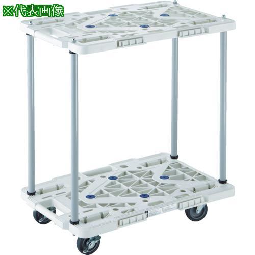 ■TRUSCO 樹脂製台車 2段式ルートバン 600X400 ハンドル無 4輪自在 ストッパー付 黒...