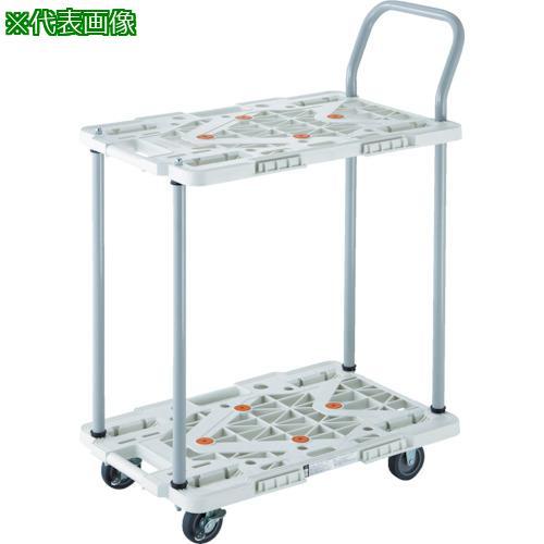 ■TRUSCO 樹脂製台車 2段式ルートバン 600X400 ハンドル付 4輪自在 ストッパー付 黒...