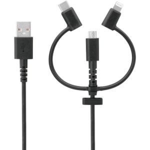 オウルテック 3 in 1 Lightningアダプター&USB Type-Cアダプター付き microUSBケーブル ブラック 200cm