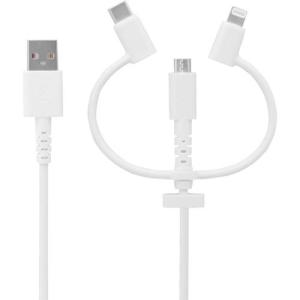 オウルテック 3 in 1 Lightningアダプター&USB Type-Cアダプター付き microUSBケーブル ホワイト 100cm