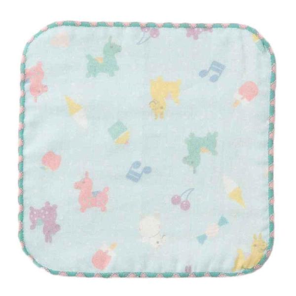 ウェーブ ミニタオル RODY ガーゼミニハンカチ 15×15cm サックス