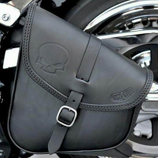 エンズクオイオ BOB レザー スイングアームバッグ スカル (ブラック) M8ソフテイル