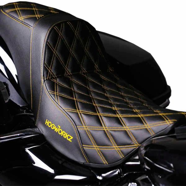 ハーレー ツーリングモデル RISE UP シート ダブルダイアモンド ゴールドステッチ ホグワーク...