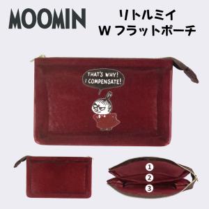 ミイ ポーチ リトルミイ メッシュ生地 フロッキー加工 MOOMIN えんじ 小物入れ グッズ バッグ  リトルミイ Wフラットポーチ ちいさなリトルミイ_212504｜hdc