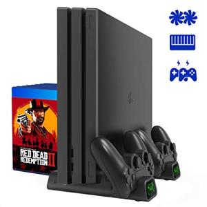 PS4 縦置きスタンド コントローラ充電スタンド2台付き 高性能PS4冷却ファン PS4/PS4 Pro/Slim/スリム 高互換性 収納