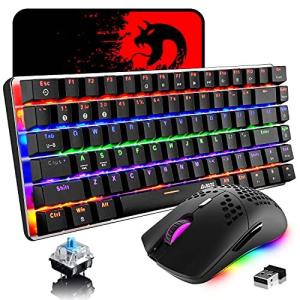 AK33ワイヤレスゲーミングキーボードマウスセット メカニカル ブルートゥース 青軸 有線/無線 Bluetooth5.0 82キーLE