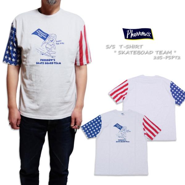 Pherrow's フェローズ Tシャツ リラックスシルエット SKATEBOAD TEAM 半袖 ...