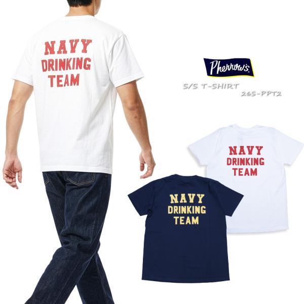Pherrow's フェローズ ポケットTシャツ NAVY DRINKING TEAM メンズ アメ...