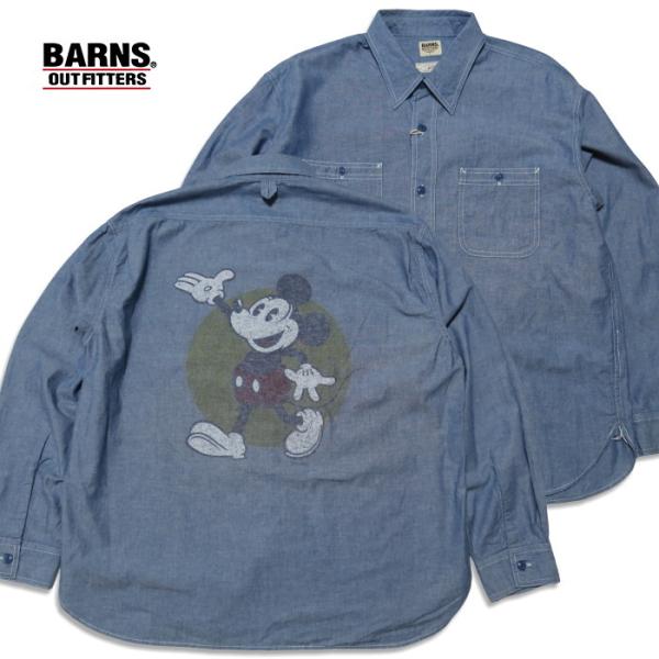 BARNS OUTFITTERS ミッキーマウス シャンブレーシャツ 40's indigo nav...