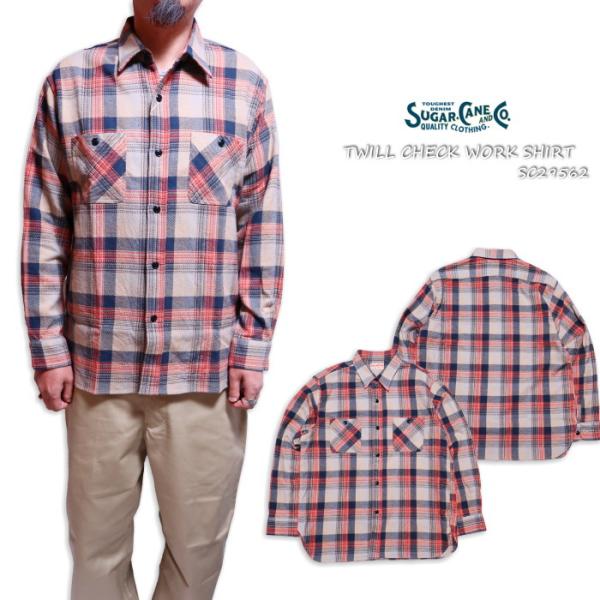 SUGAR CANE シュガーケーン ツイルチェックワークシャツ 日本製 ベージュ コットン SC2...