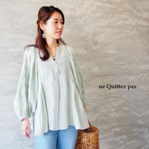 ヌキテパ ブラウス レディース ne Quittez pas Cotton Jacquard Embroidery Blouse 010131GU2 ボリュームスリーブ 刺繍 コットン ジャガード｜headfoot