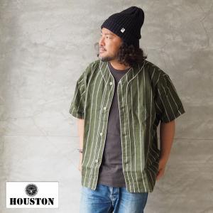 ヒューストン シャツ 半袖 HOUSTON HEMP STRIPE WIDE BASEBALL SHIRT 40910 メンズ 半袖シャツ ヘンプ ストライプ ワイド ベースボールシャツ｜headfoot