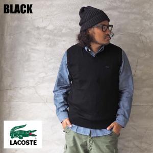 Lacoste ラコステ Vネック ベスト Ah370e メンズ ニットベスト ニット 正規品送料無料 日本製 ワンポイント Vest シンプル ウール 毛