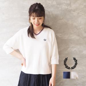 フレッドペリー ニットソー レディース FRED PERRY ショートスリーブ Vネック ニット F7211 トップス プルオーバー シンプル 上品｜headfoot