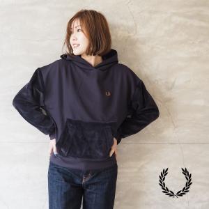 フレッドペリー パーカー レディース FRED PERRY ベロア パネル フーディ トラックトップ G2136 スウェット トレーナー シンプル 上品 きれいめ｜headfoot