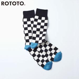 RoToTo ロトト 靴下 ソックス メンズ CHECKERBOAD CREW SOCKS R1495 クルーソックス チェッカーボード チェック くつした 日本製 コットン｜headfoot