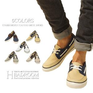 デッキシューズ スニーカーメンズ コンビカラーキャンバスデッキシューズ
