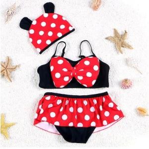 なりきりミニーちゃん ビキニ水着 3点セット 子供用 キッズ 水玉 ドット柄 女の子 プール 海 SMLXL