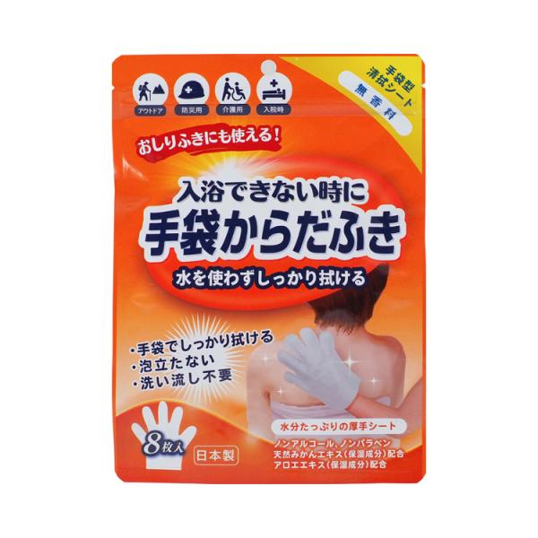 ウェットタイプ 清拭タオル からだふき手袋　無香料 / D00012　8枚入 高齢者・介護・本田洋行